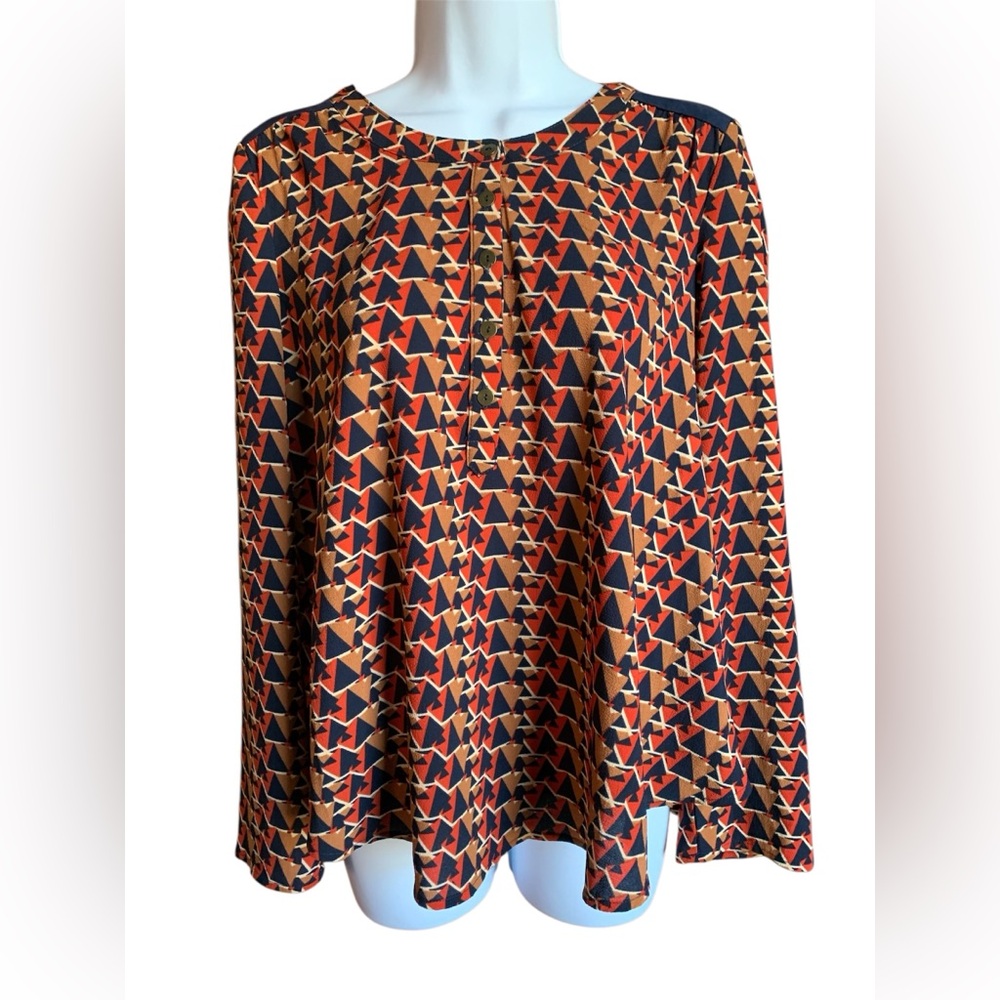 Miss Me Geometric Print Blouse – Red & Navy – Long Sleeve – NWT – Size XS